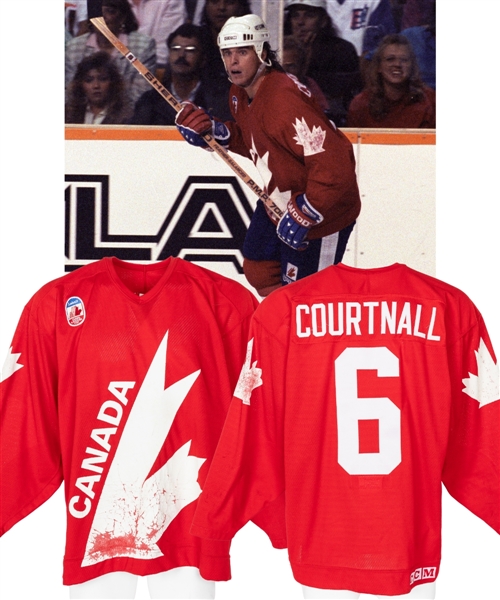 Russ Courtnalls 1991 Canada Cup Team Canada Game-Worn Jersey (Photo-Matched) Plus Game-Used Stick