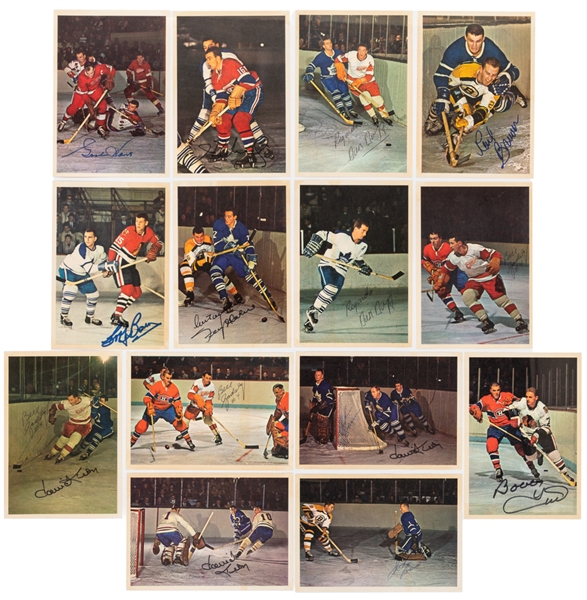 1963-64 Toronto Star "Stars in Action" Hockey Photos Complete Set of 42 Including 14 Signed with Howe, Keon, Hull, Richard and F. Mahovlich