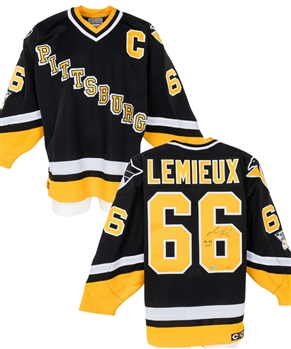 Mario Lemieux Signed Mid-1990s Pittsburgh Penguins Limited-Edition Captain’s Road Jersey with Steiner COA - “91-92 Cup” Annotation