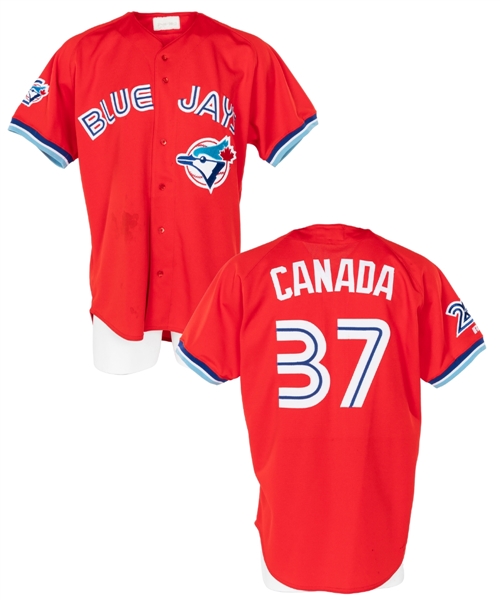 Tim Crabtrees 1996 Toronto Blue Jays "Canada Day" Game-Worn Jersey - 20th Anniversary Patch! 