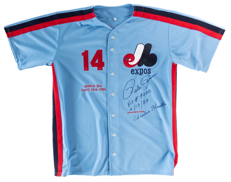 Pete Rose Signed Montreal Expos 4000th Hit Limited-Edition Jersey with Pete Rose COA - "Hit #4000", "4/13/84" and "Charlie Hustle" Annotations