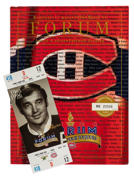 Montreal Forum March 11, 1996 Final Game at The Forum Program and Full Ticket