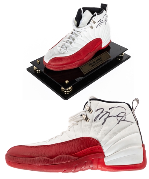 Michael Jordans 1996-97 Chicago Bulls Signed Jordan 12 "Cherry" Player Exclusive Issued Left Shoe with JSA Auction LOA