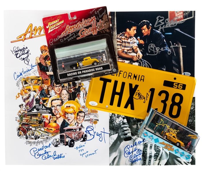 American Graffiti Multi-Signed Cast Photo and Johnny Lightning Die-Cast "Racing on Paradise Road" Plus Signed/Multi-Signed Items (4) and 1973 Mexican Lobby Cards (9) - Most Items JSA Authenticated