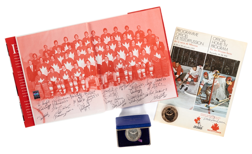 Team Canada 1972 Team-Signed Hardcover Book, Commemorative Watch, Medallions (2), Paul Henderson Signed Mug and More