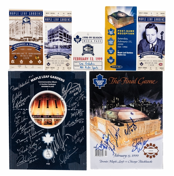 February 13, 1999 Toronto Maple Leafs Final Game at MLG Program, Tickets and Media Pass Plus 2000 Leafs MLG Auction Multi-Signed Catalog  