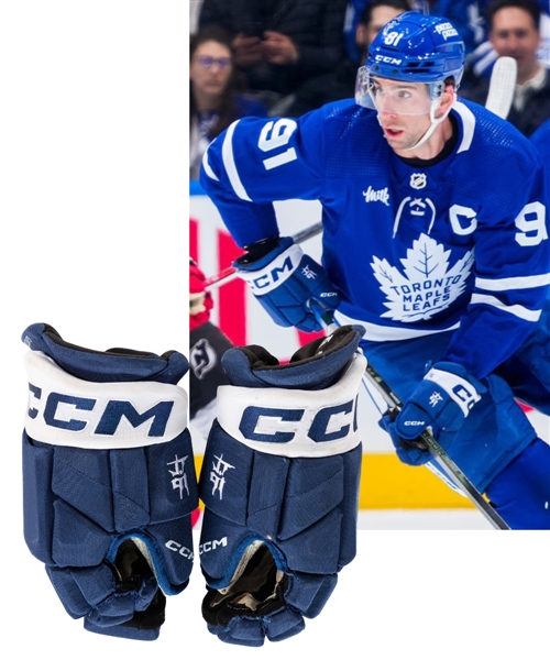 John Tavares 2023-24 Toronto Maple Leafs CCM Pro Game-Worn Gloves with Team LOA - Photo-Matched!