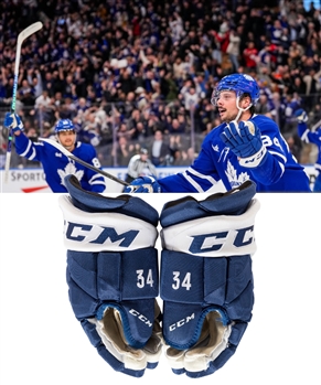 Auston Matthews 2023-24 Toronto Maple Leafs CCM Pro Game-Worn Gloves with Team LOA - Photo-Matched!