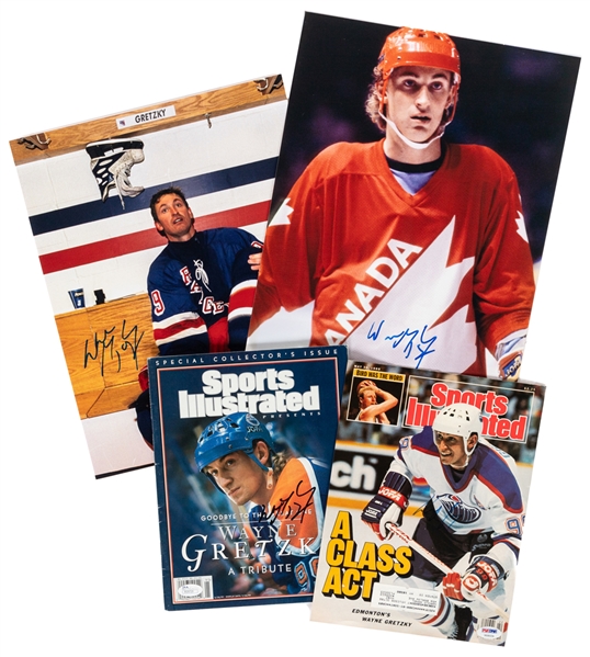 Wayne Gretzky Signed 1999 Sports Illustrated Gretzky Tribute Magazine, Signed 1988 SI Cover Plus Signed Team Canada and NY Rangers Photos (2) - All Certified by JSA or PSA/DNA