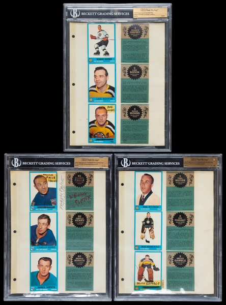 1962-63 Topps Hockey Cards File Copy Binder Pages (3) - Each Graded Beckett Authentic