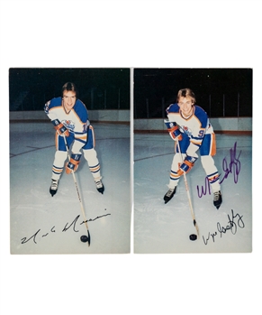 1979-80 Edmonton Oilers Signed Rookie Hockey Postcards of HOFers Wayne Gretzky and Mark Messier - Each JSA Certified