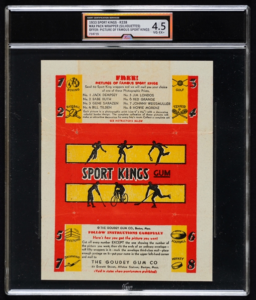 1933-34 Goudey Sport Kings R338 Series 1 (Silhouettes) Wrapper - Graded iCert VG-EX+ 4.5