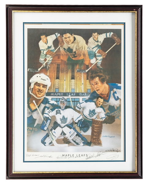 Toronto Maple Leafs Multi-Signed Framed Displays (2) with Kennedy, Horner, Bower and Sittler Plus Team-Signed Stick 