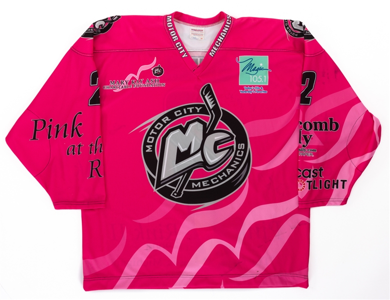 Matt Smith’s 2005-2006 UHL Motor City Mechanics Breast Cancer Awareness Signed Game-Worn Jersey