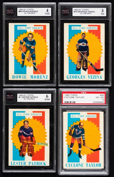 1957-58 to 1969-70 Topps Graded Hockey Card Collection of 10 Including All-Time Greats Vezina, Morenz, Patrick and Taylor