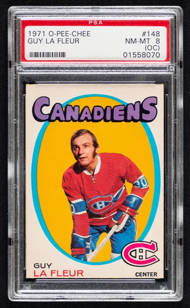 1971-72 O-Pee-Chee Hockey Card #148 HOFer Guy Lafleur Rookie - Graded PSA 8 (OC)