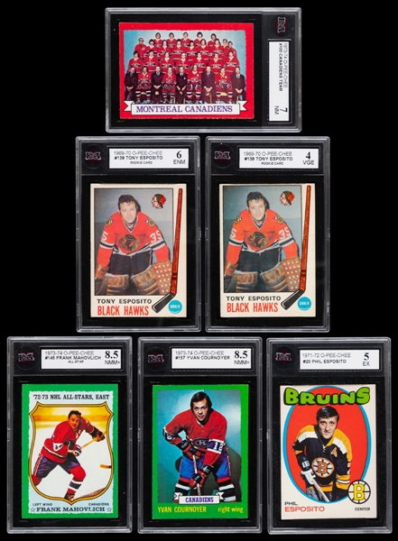 1969-70 to 1973-74 O-Pee-Chee Graded Hockey Card Collection of 13 Including Rookie Cards of Tony Esposito (2)