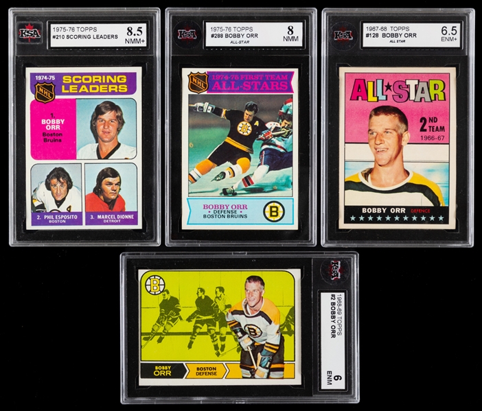 Bobby Orr 1967-68 to 1975-76 Topps Graded Hockey Card Collection of 4