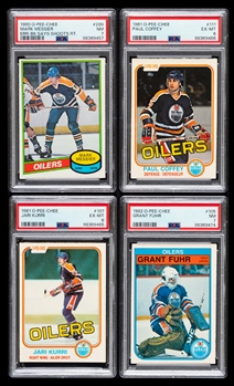 1980-81 to 1982-83 O-Pee-Chee Hockey PSA-Graded Rookie Cards (6) of HOFers Mark Messier, Paul Coffey, Jari Kurri, Kevin Lowe and Grant Fuhr Plus Andy Moog