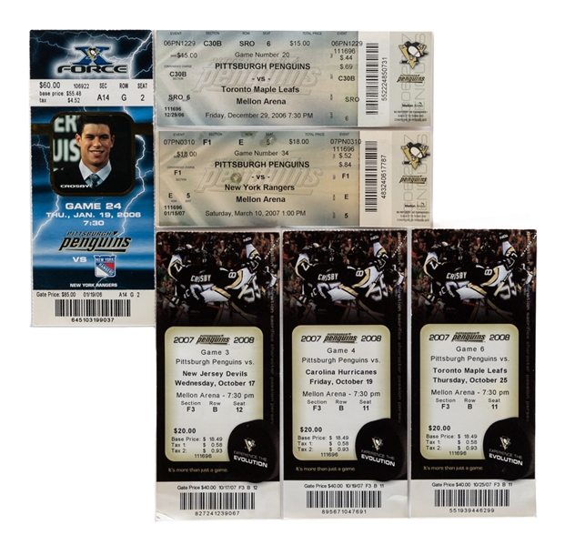 Sidney Crosby 2005-06 to 2019-20 Pittsburgh Penguins Game Ticket Collection of 86 