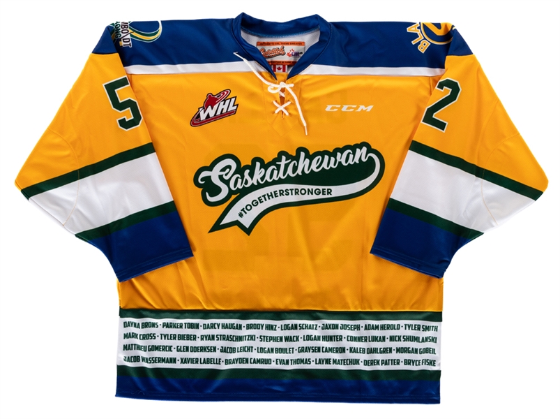 Jackson Callers 2018-19 WHL Saskatoon Blades Signed Home Opener Warm Up-Worn Fundraiser Jersey 