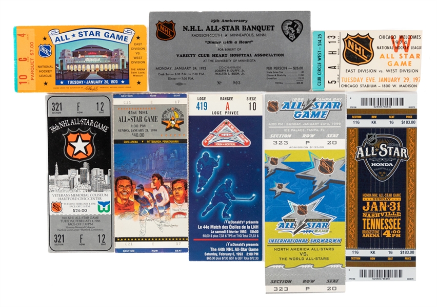 NHL All-Star Game 1970 to 2016 Ticket Collection of 8