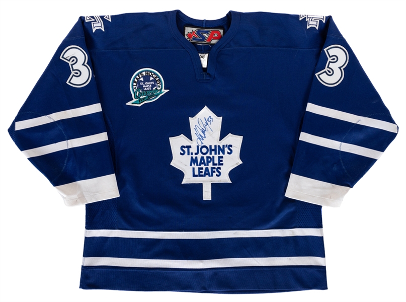 Kris Newburys 2004-05 AHL St. Johns Maple Leafs Signed Game-Worn Jersey - Celebrate 1991-2005 Patch! - Final AHL Season!