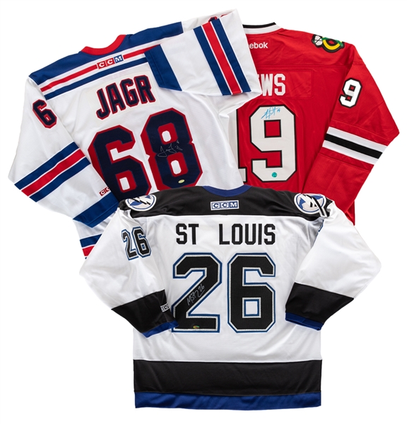 Jaromir Jagr, Martin St-Louis and Jonathan Toews Signed Jerseys with COAs