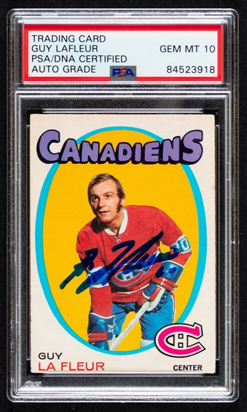 1971-72 O-Pee-Chee Signed Hockey Card #148 HOFer Guy Lafleur Rookie (PSA/DNA Certified Authentic Autograph - Autograph Graded GEM MT 10)