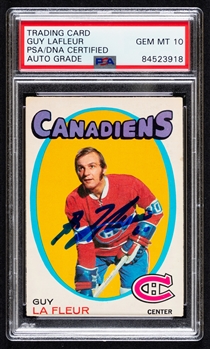 1971-72 O-Pee-Chee Signed Hockey Card #148 HOFer Guy Lafleur Rookie (PSA/DNA Certified Authentic Autograph - Autograph Graded GEM MT 10)