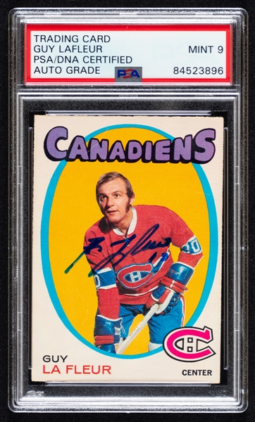 1971-72 O-Pee-Chee Signed Hockey Card #148 HOFer Guy Lafleur Rookie (PSA/DNA Certified Authentic Autograph - Autograph Graded MINT 9)