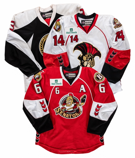 Mat Robinsons (Alternate), Jesse Wincesters 2009-10 and Craig Schiras 2010-11 AHL Binghamton Senators Game-Worn Jerseys