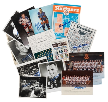 Deceased HOFer Harry Howell New York Rangers and San Diego Mariners Signed Photos (12) and Programs (3)