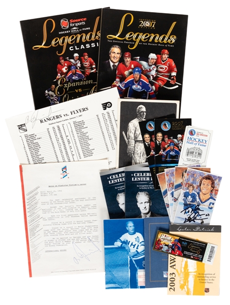 2007 HHOF Induction Program/Ticket Stubs, Lester Patrick Awards Programs (7) Including Inaugural 1966 Edition and Vladislav Tretiak Signed Items (2)