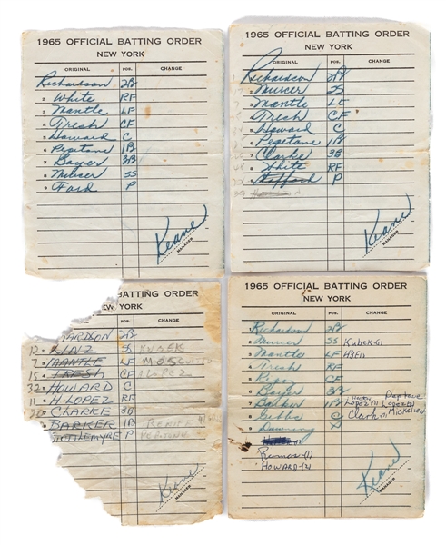 New York Yankees 1965 to 1977 Official Batting Order Cards (9) Including Mickey Mantle