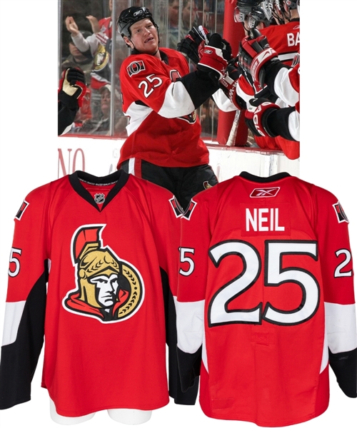 Chris Neils 2007-08 Ottawa Senators Game-Worn Jersey with Team LOA - Team Repairs!