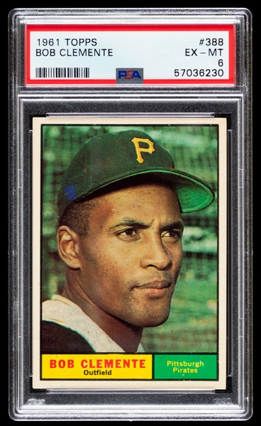 1961 Topps Baseball Card #388 HOFer Roberto Clemente - Graded PSA 6