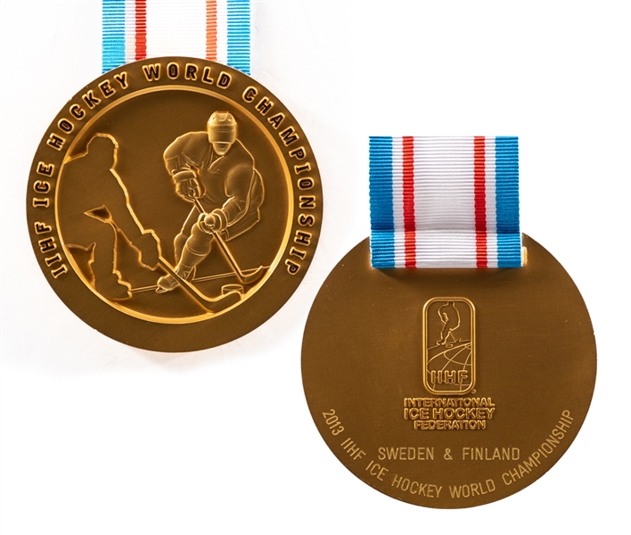 2013 IIHF World Championships Gold Medal (Sweden Won Championship) Plus 2012 and 2013 IIHF World Championships Medals from Kimmo Leinonens Personal Collection with LOA