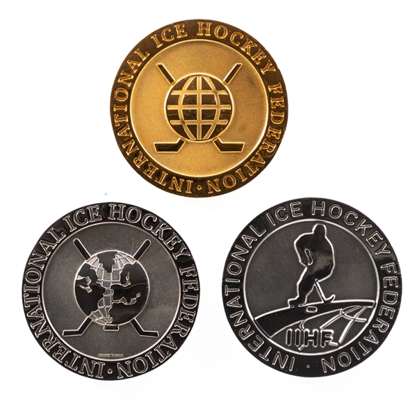 IIHF World Championships Unawarded Medals (3) Including 1995-98 Silver Medal, 1999-2005 Gold Medal and 2006+ Silver Medal from Kimmo Leinonens Personal Collection with LOA