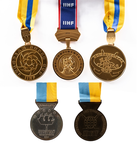 IIHF Medal Collection (5) w/ 2005 European Champions Cup Gold & Bronze Medals, 2000 European Super Cup Gold Medal Plus 1997 & 2010 Continental Cup Gold Medals - Kimmo Leinonens Personal Collection 