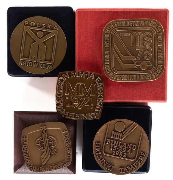 1974 to 1986  IIHF World Championships Participation Medals (9) from Kimmo Leinonens Personal Collection with LOA