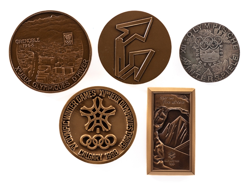 1968 (Grenoble), 1972 (Sapporo), 1976 (Innsbruck), 1988 (Calgary) and 2002 (Salt Lake City) Winter Olympics Participation Medals from Kimmo Leinonens Personal Collection with LOA