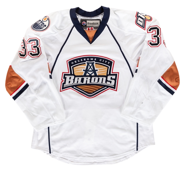 Greg Chases 2014-15 AHL Oklahoma City Barons Signed Game-Worn Playoffs Jersey