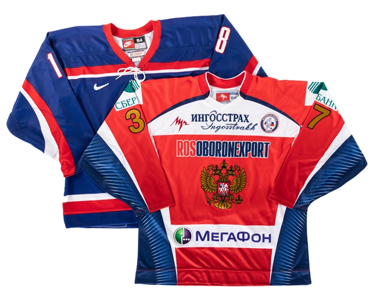 Russian National Team Game-Issued/Team-Issued Jersey Collection of 2 from Kimmo Leinonens Personal Collection with LOA