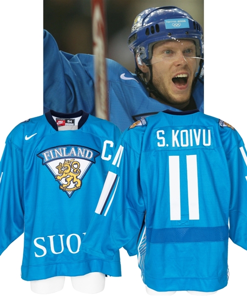 Saku Koivus 2006 Winter Olympics Team Finland Game-Worn Captains Jersey from Kimmo Leinonens Personal Collection with LOA - Photo-Matched!