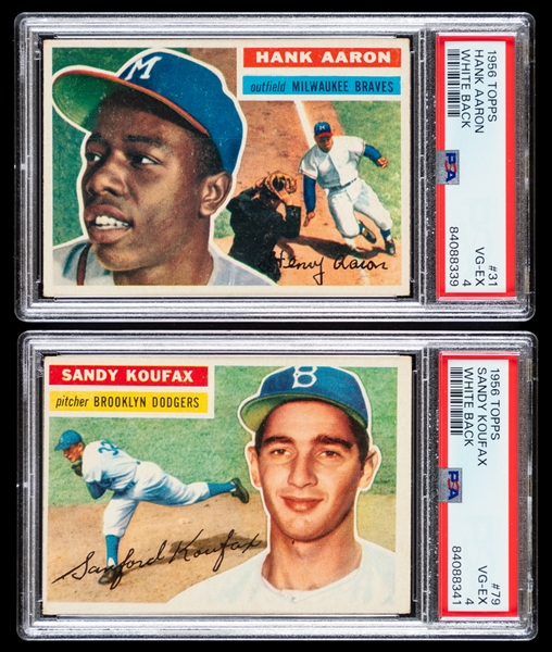 1956 Topps Baseball Card #31 HOFer Hank Aaron (Graded PSA 4) and #79 HOFer Sandy Koufax (Graded PSA 4)