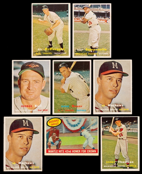 1950s/1960s Topps and Fleer Baseball Card Collection (100+) Including 1957 Topps (93) with #210 Campanella and #250 Matthews (2) Plus 1957/94 Graded Cards Inc. Rose, Seaver, Jeter and Rodriguez