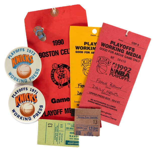 Frank Browns 1970s to 2010s New York Knicks and National Basketball Association Press Pins, Passes/Accreditations and Ticket Collection from His Personal Collection with LOA