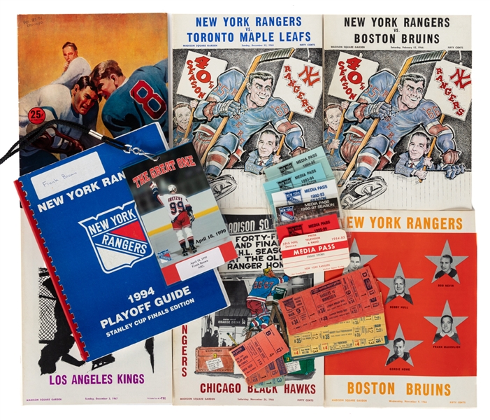 Frank Browns 1950s to 2010s New York Rangers Collection Including Game Programs, Publications, Media Passes/Accreditations and Tickets from His Personal Collection with LOA