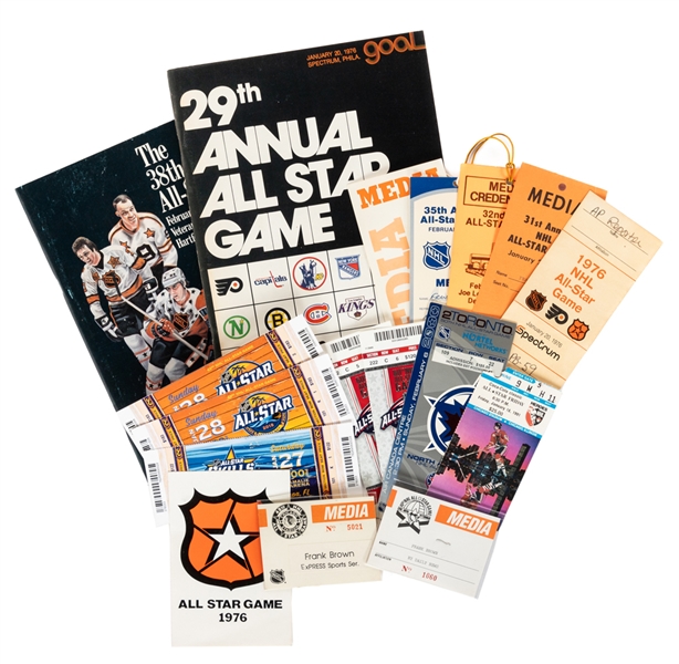 Frank Browns 1970s to 2010s NHL All-Star Game Programs, Tickets and Media Passes/Accreditations Plus Passes/Accreditations from NHL Entry Drafts and Other Events from His Personal Collection with LOA